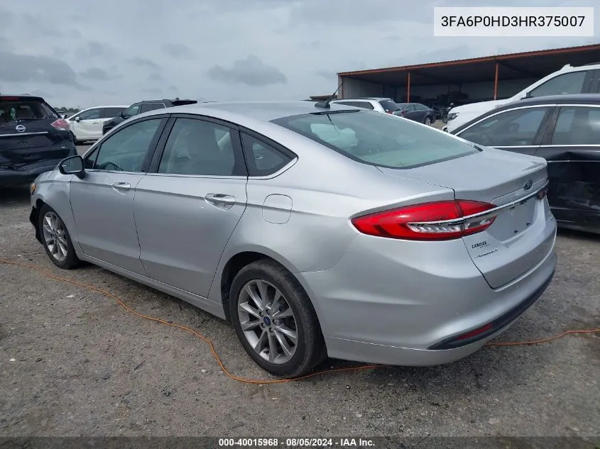 2017 Ford Fusion Se VIN: 3FA6P0HD3HR375007 Lot: 40015968