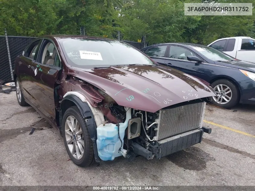 3FA6P0HD2HR311752 2017 Ford Fusion Se