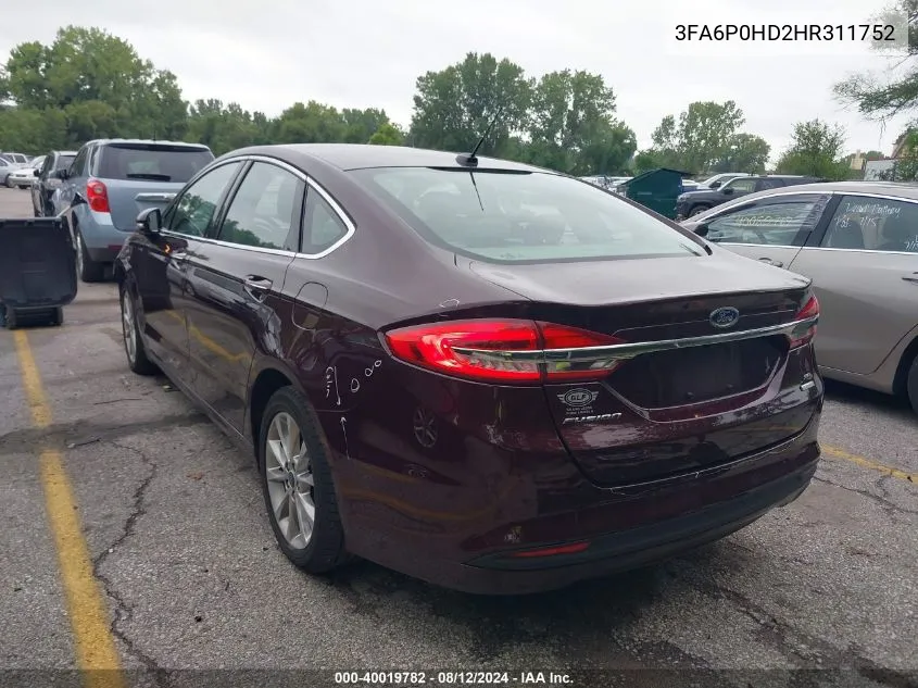 2017 Ford Fusion Se VIN: 3FA6P0HD2HR311752 Lot: 40019782