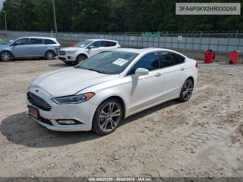 2017 Ford Fusion Titanium VIN: 3FA6P0K92HR333268 Lot: 40020299