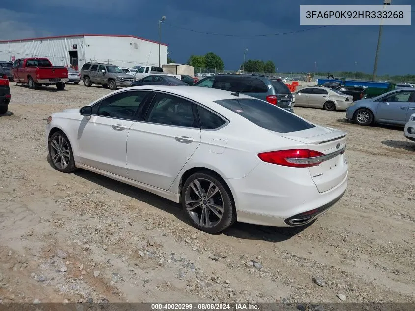 2017 Ford Fusion Titanium VIN: 3FA6P0K92HR333268 Lot: 40020299