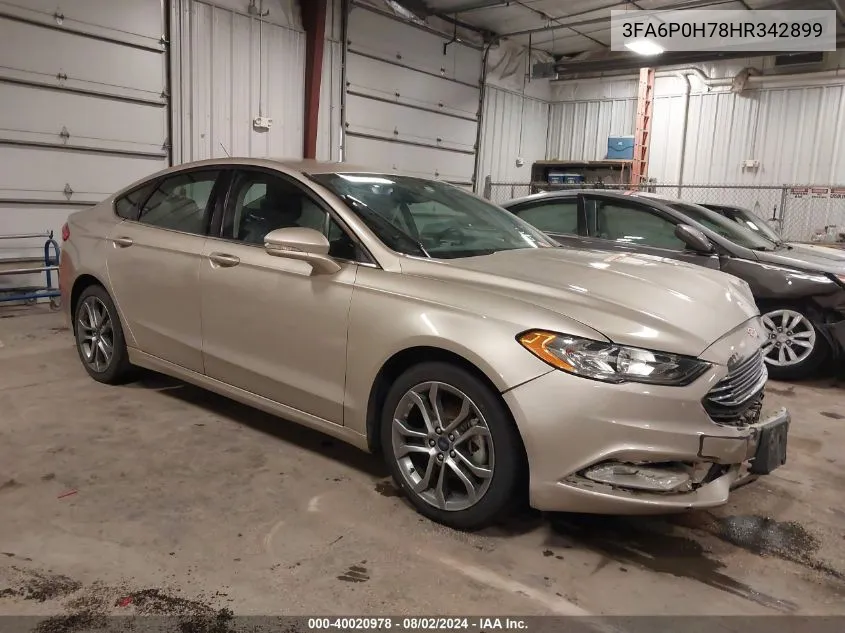 2017 Ford Fusion Se VIN: 3FA6P0H78HR342899 Lot: 40020978