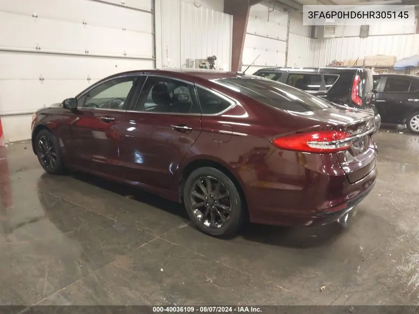 2017 Ford Fusion Se VIN: 3FA6P0HD6HR305145 Lot: 40036109