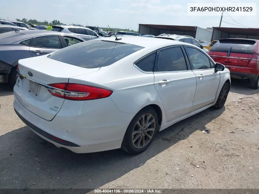 2017 Ford Fusion Se VIN: 3FA6P0HDXHR241529 Lot: 40041106