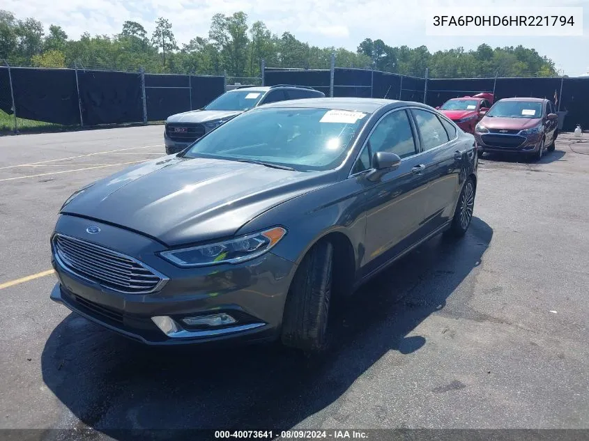 2017 Ford Fusion Se VIN: 3FA6P0HD6HR221794 Lot: 40073641