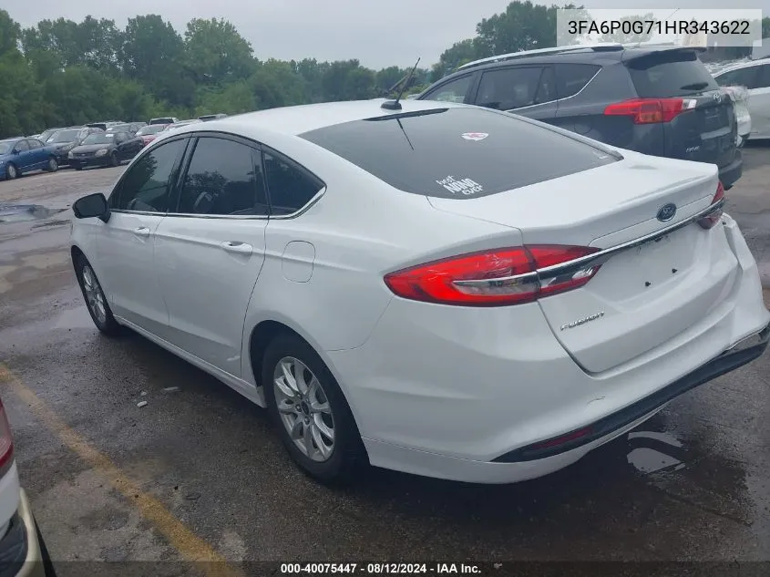 2017 Ford Fusion S VIN: 3FA6P0G71HR343622 Lot: 40075447