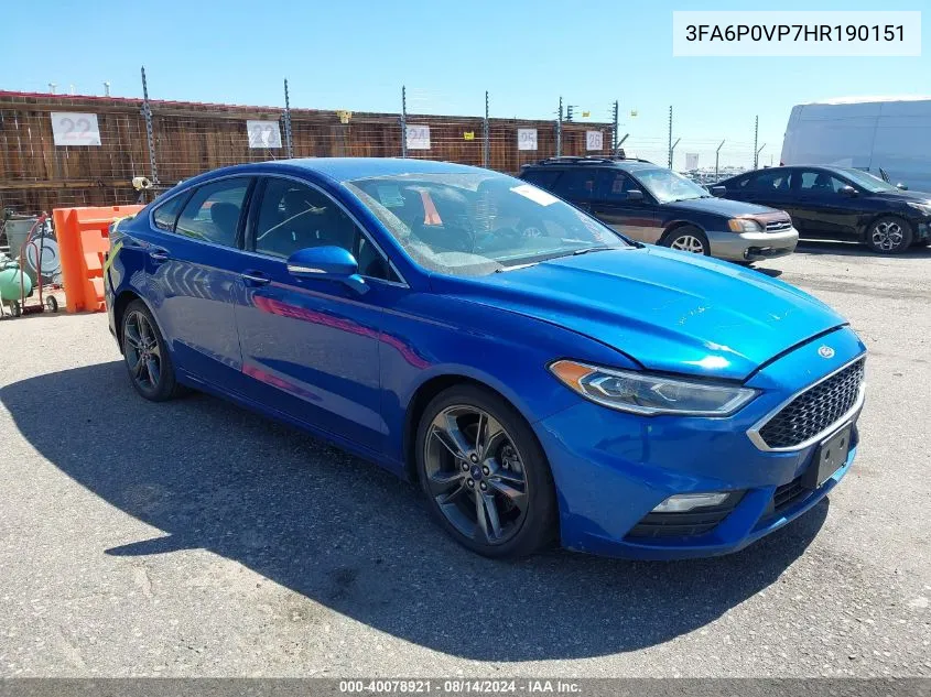 2017 Ford Fusion Sport VIN: 3FA6P0VP7HR190151 Lot: 40078921