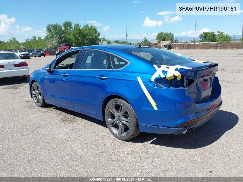 2017 Ford Fusion Sport VIN: 3FA6P0VP7HR190151 Lot: 40078921