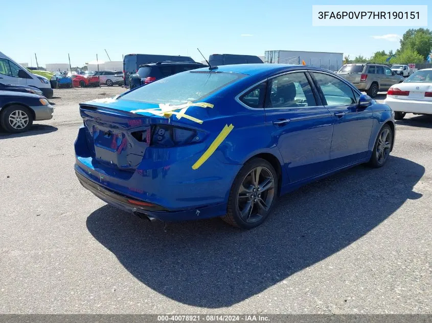 2017 Ford Fusion Sport VIN: 3FA6P0VP7HR190151 Lot: 40078921