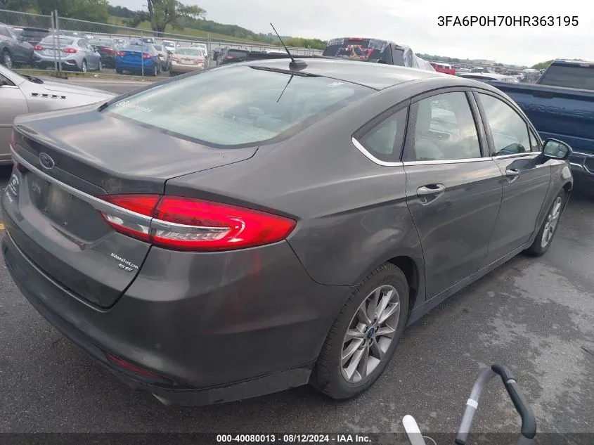 2017 Ford Fusion Se VIN: 3FA6P0H70HR363195 Lot: 40080013