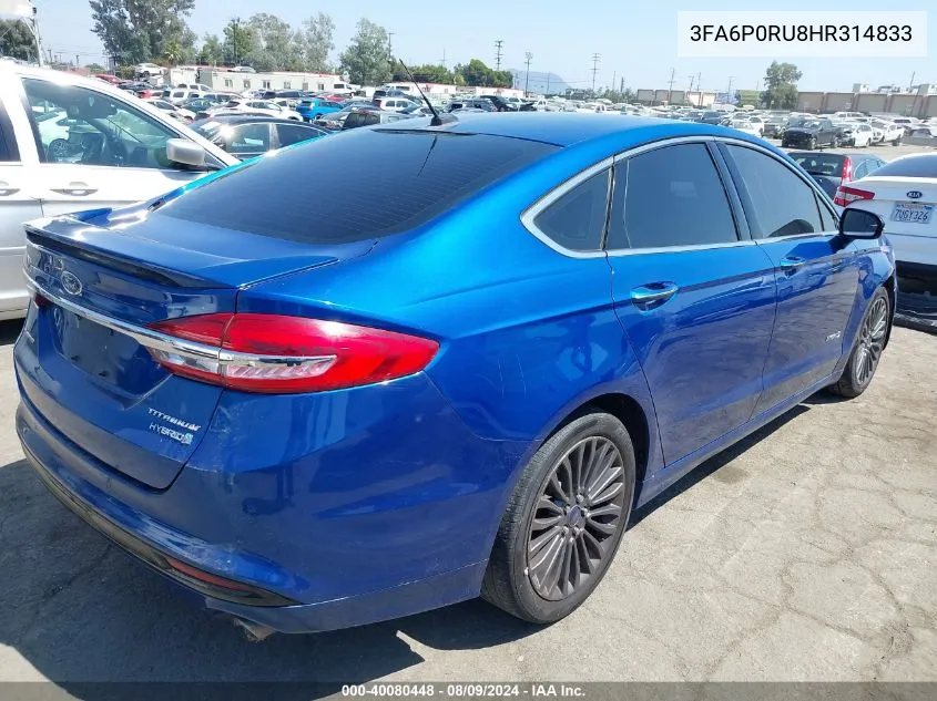 2017 Ford Fusion Hybrid Titanium VIN: 3FA6P0RU8HR314833 Lot: 40080448