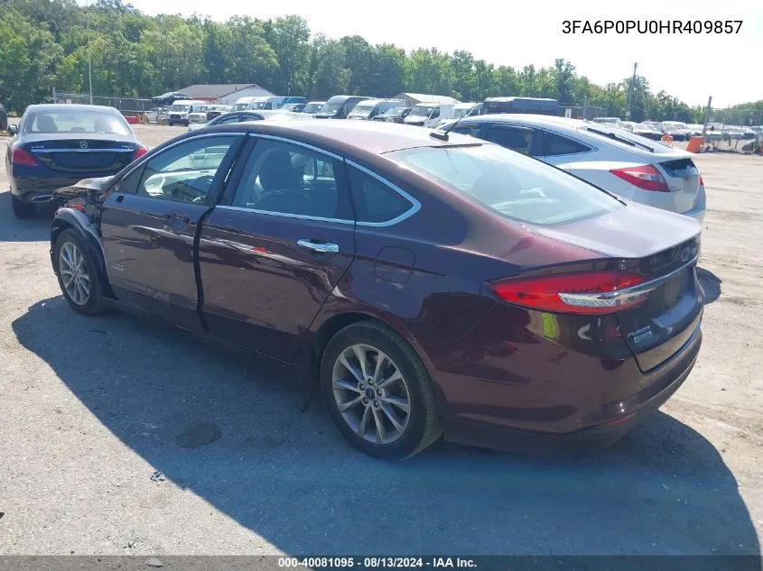 2017 Ford Fusion Se Phev VIN: 3FA6P0PU0HR409857 Lot: 40081095