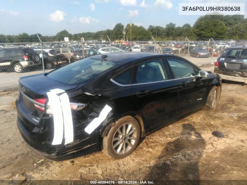 2017 Ford Fusion Hybrid Se VIN: 3FA6P0LU9HR380638 Lot: 40094076