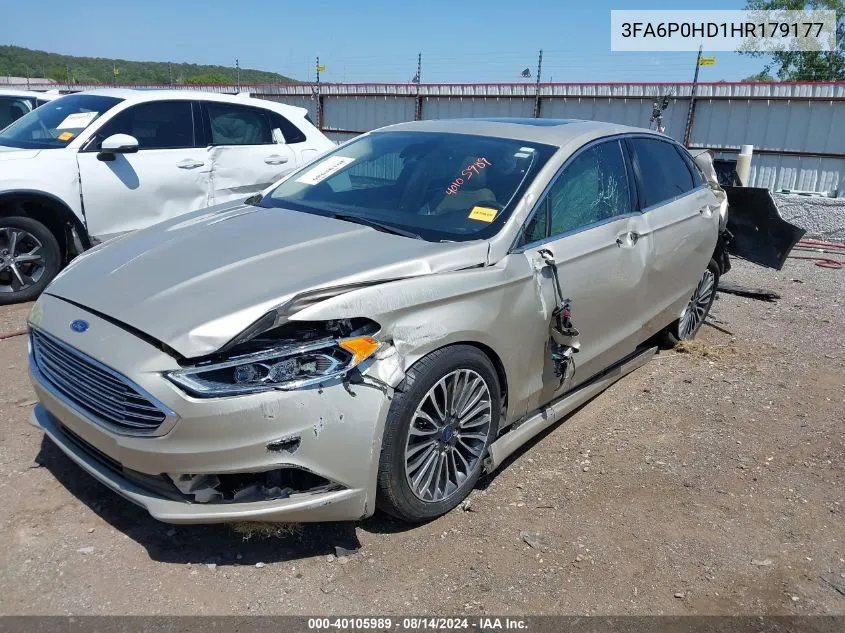 2017 Ford Fusion Se VIN: 3FA6P0HD1HR179177 Lot: 40105989