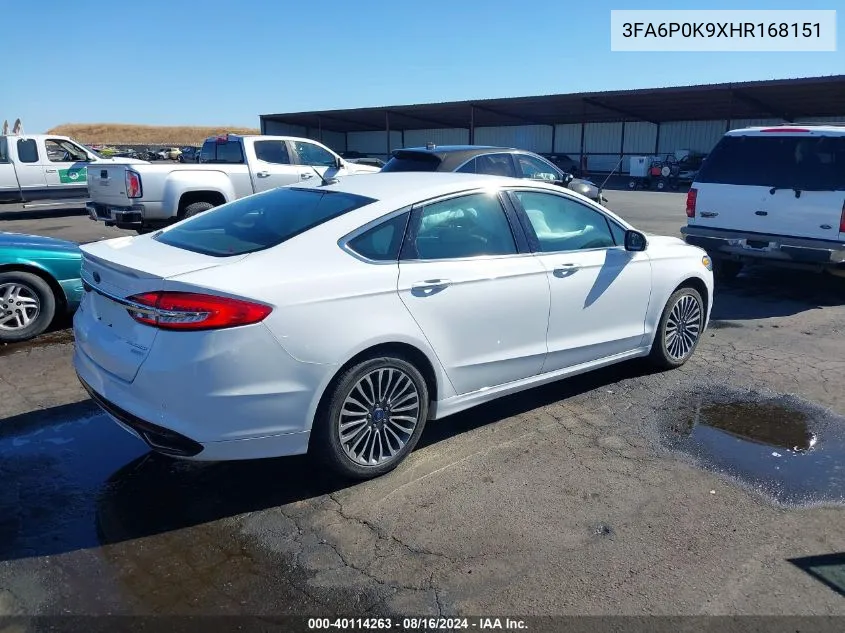 2017 Ford Fusion Titanium VIN: 3FA6P0K9XHR168151 Lot: 40114263