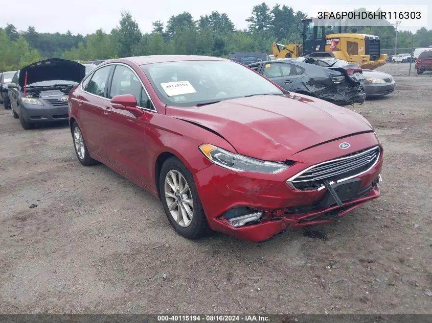 2017 Ford Fusion Se VIN: 3FA6P0HD6HR116303 Lot: 40115194