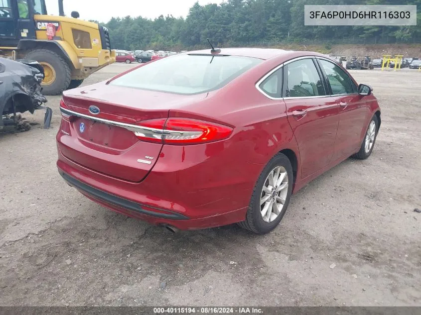 2017 Ford Fusion Se VIN: 3FA6P0HD6HR116303 Lot: 40115194