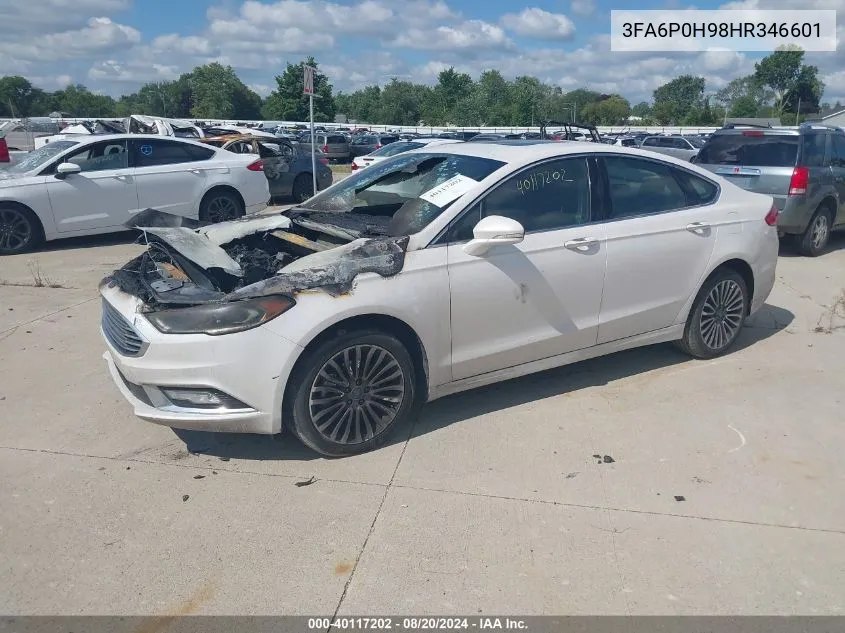 2017 Ford Fusion Se VIN: 3FA6P0H98HR346601 Lot: 40117202