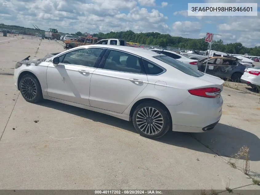 2017 Ford Fusion Se VIN: 3FA6P0H98HR346601 Lot: 40117202