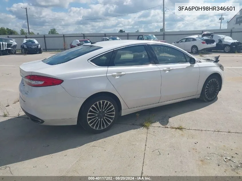 2017 Ford Fusion Se VIN: 3FA6P0H98HR346601 Lot: 40117202