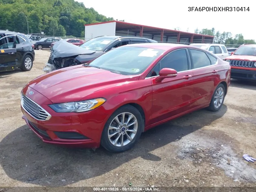 2017 Ford Fusion Se VIN: 3FA6P0HDXHR310414 Lot: 40119826