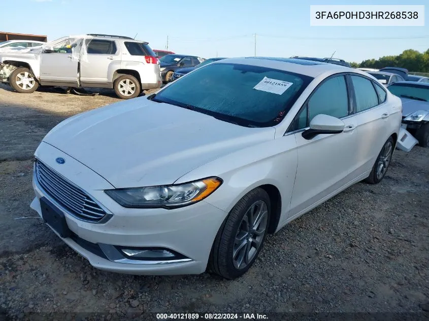 2017 Ford Fusion Se VIN: 3FA6P0HD3HR268538 Lot: 40121859