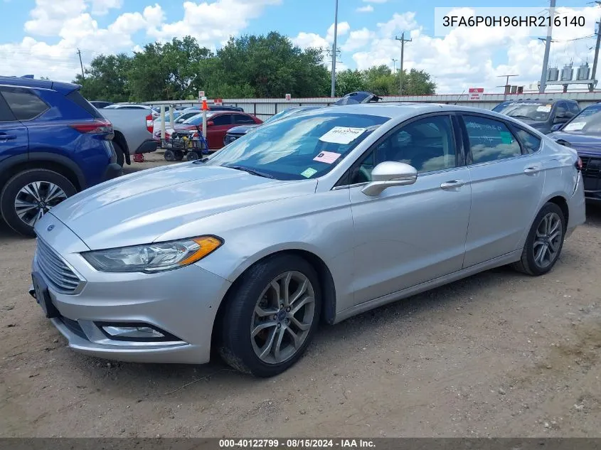 2017 Ford Fusion Se VIN: 3FA6P0H96HR216140 Lot: 40122799