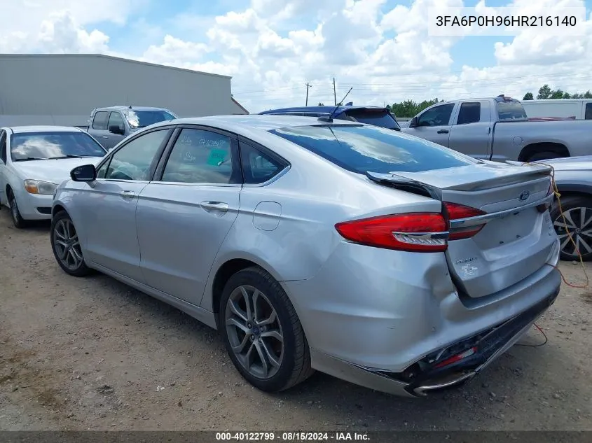 2017 Ford Fusion Se VIN: 3FA6P0H96HR216140 Lot: 40122799