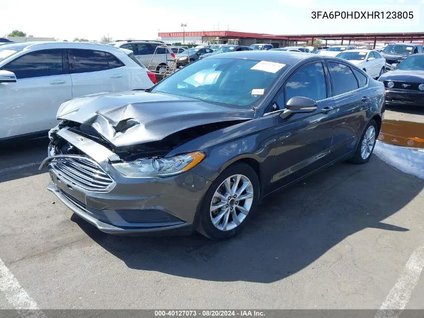 2017 Ford Fusion Se VIN: 3FA6P0HDXHR123805 Lot: 40127073