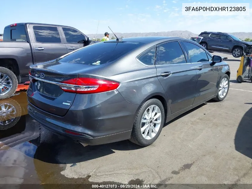 2017 Ford Fusion Se VIN: 3FA6P0HDXHR123805 Lot: 40127073