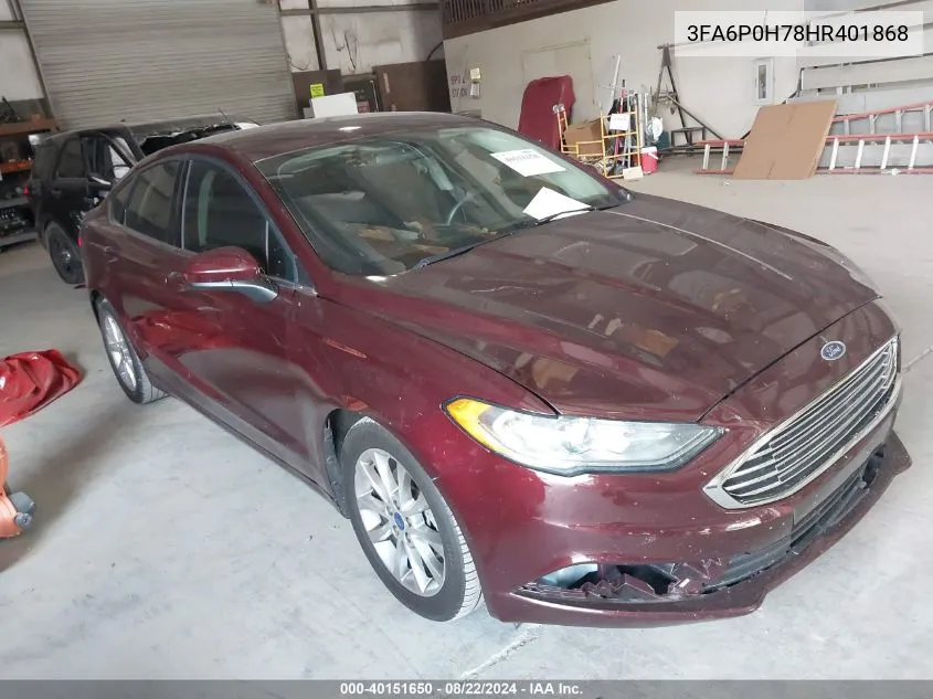 2017 Ford Fusion Se VIN: 3FA6P0H78HR401868 Lot: 40151650