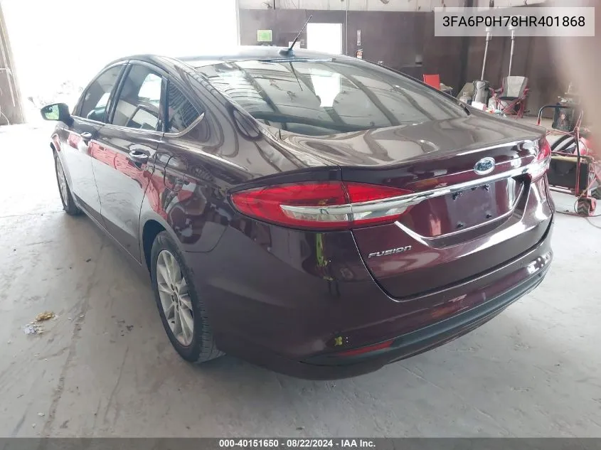 2017 Ford Fusion Se VIN: 3FA6P0H78HR401868 Lot: 40151650