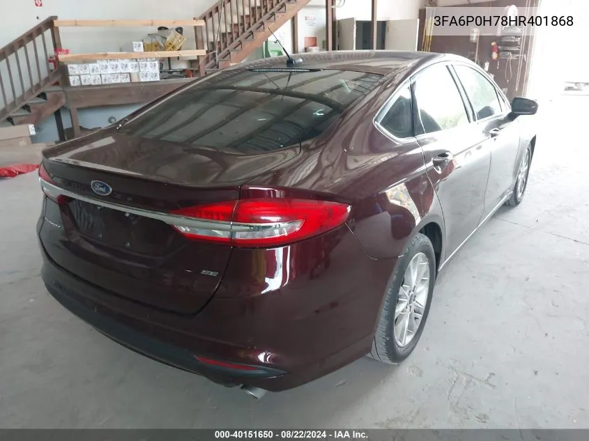 2017 Ford Fusion Se VIN: 3FA6P0H78HR401868 Lot: 40151650