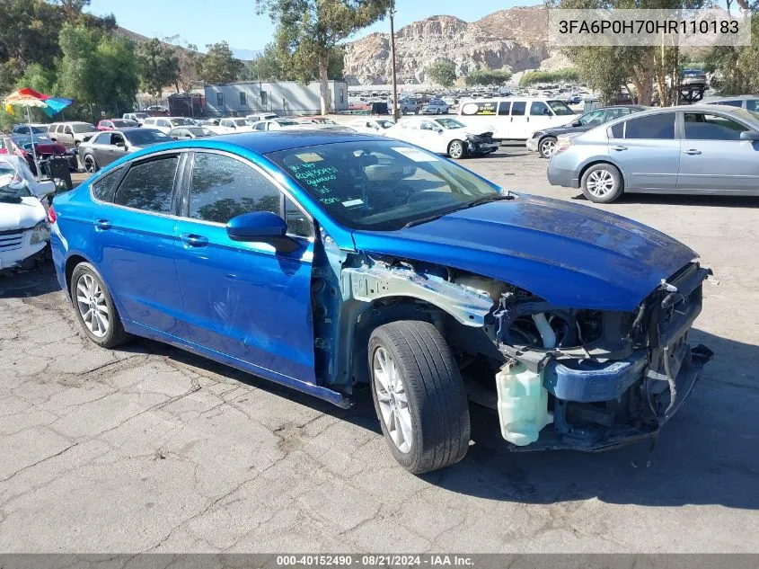 2017 Ford Fusion Se VIN: 3FA6P0H70HR110183 Lot: 40152490