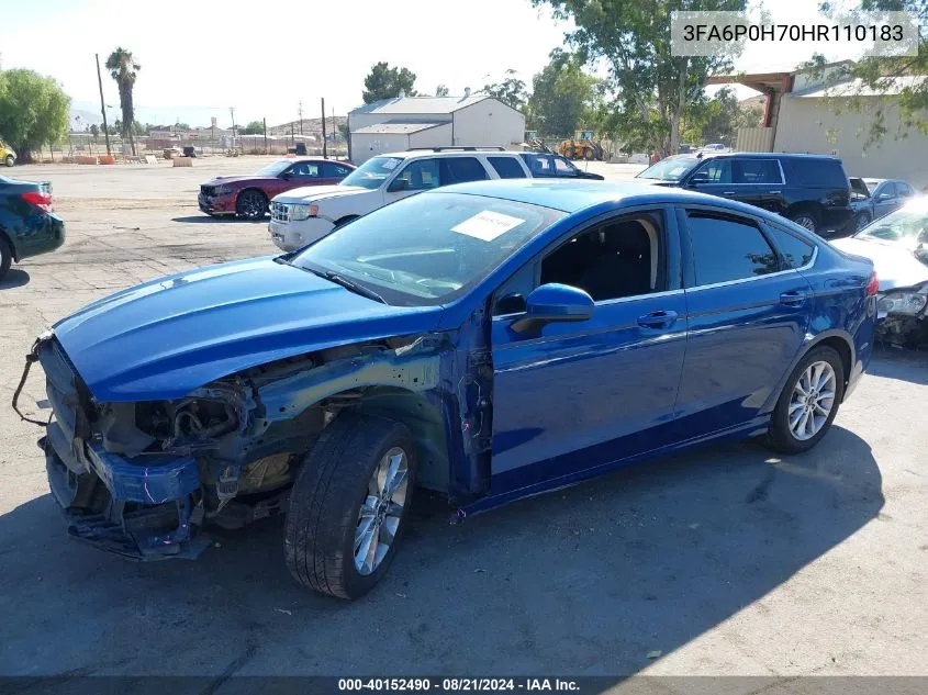 2017 Ford Fusion Se VIN: 3FA6P0H70HR110183 Lot: 40152490