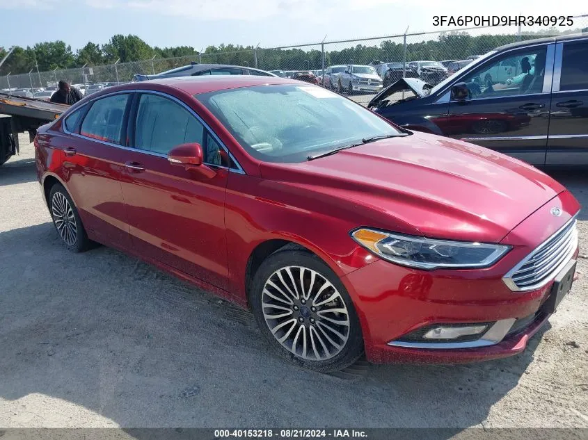 2017 Ford Fusion Se VIN: 3FA6P0HD9HR340925 Lot: 40153218