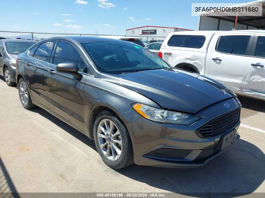 2017 Ford Fusion Se VIN: 3FA6P0HD0HR311880 Lot: 40155198