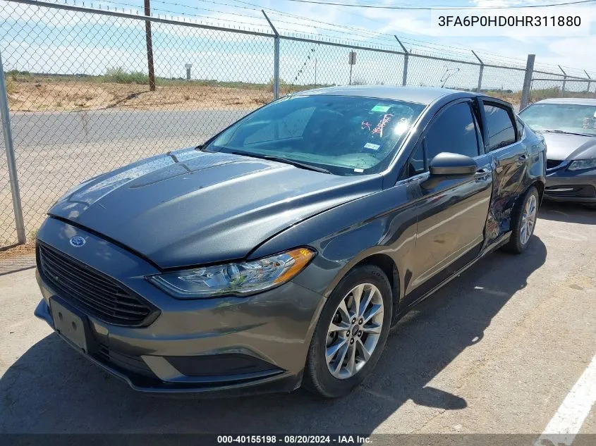 2017 Ford Fusion Se VIN: 3FA6P0HD0HR311880 Lot: 40155198