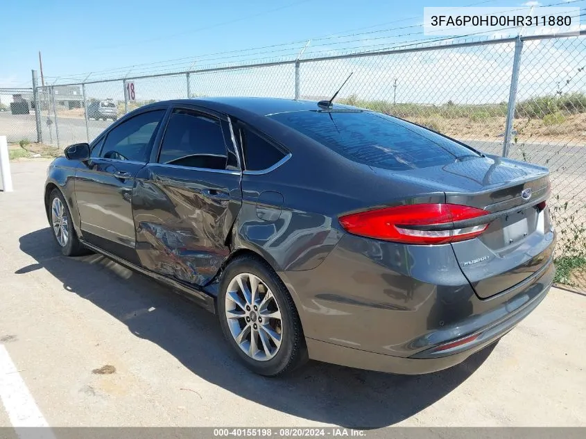 2017 Ford Fusion Se VIN: 3FA6P0HD0HR311880 Lot: 40155198