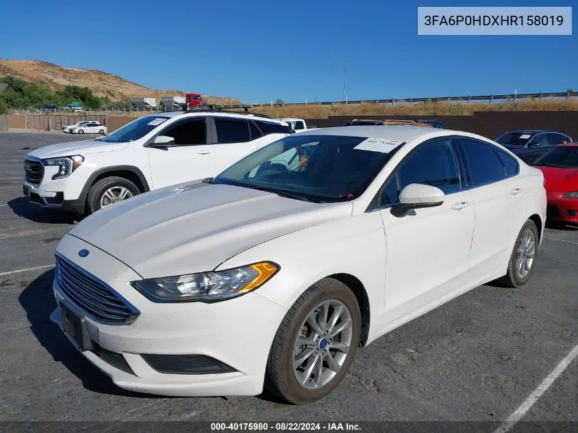 2017 Ford Fusion Se VIN: 3FA6P0HDXHR158019 Lot: 40175980