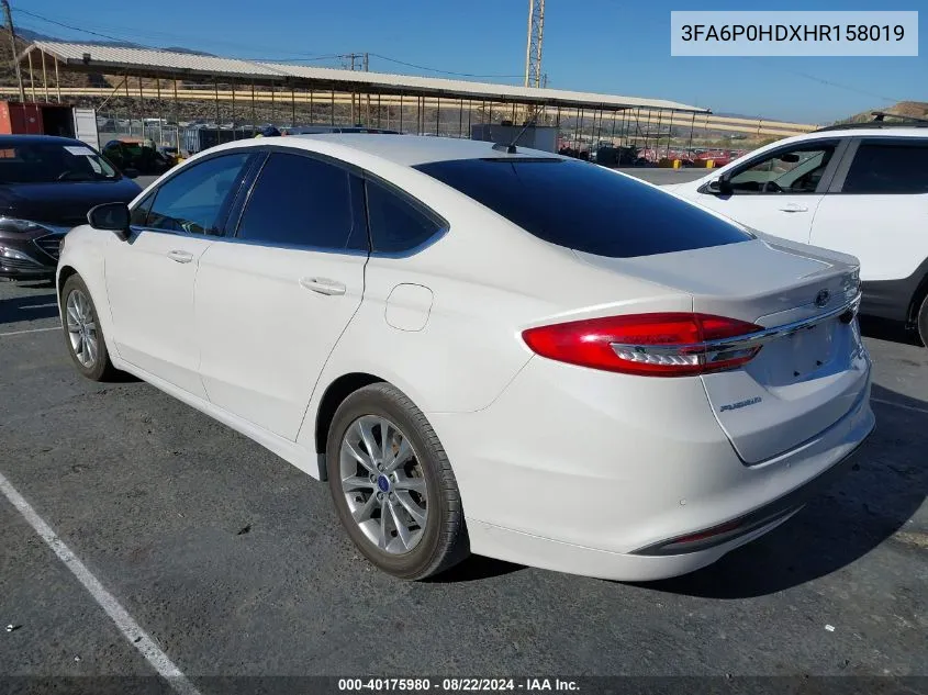 2017 Ford Fusion Se VIN: 3FA6P0HDXHR158019 Lot: 40175980