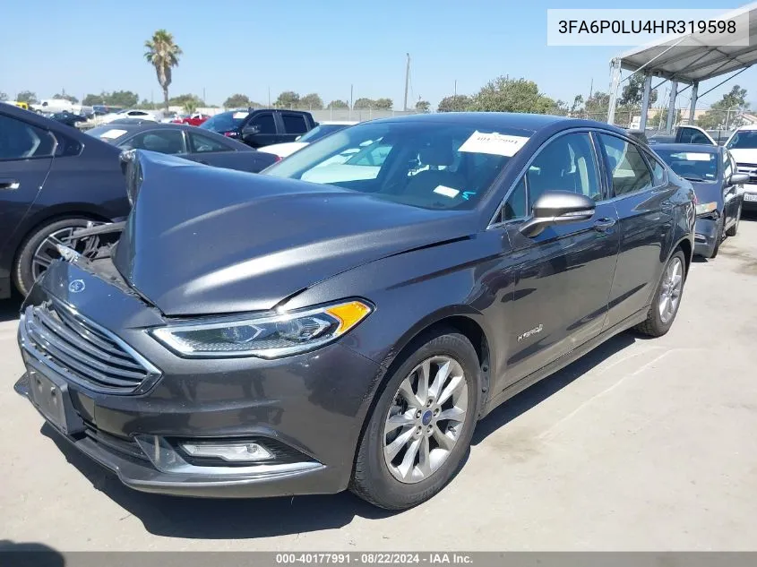 2017 Ford Fusion Hybrid Se VIN: 3FA6P0LU4HR319598 Lot: 40177991