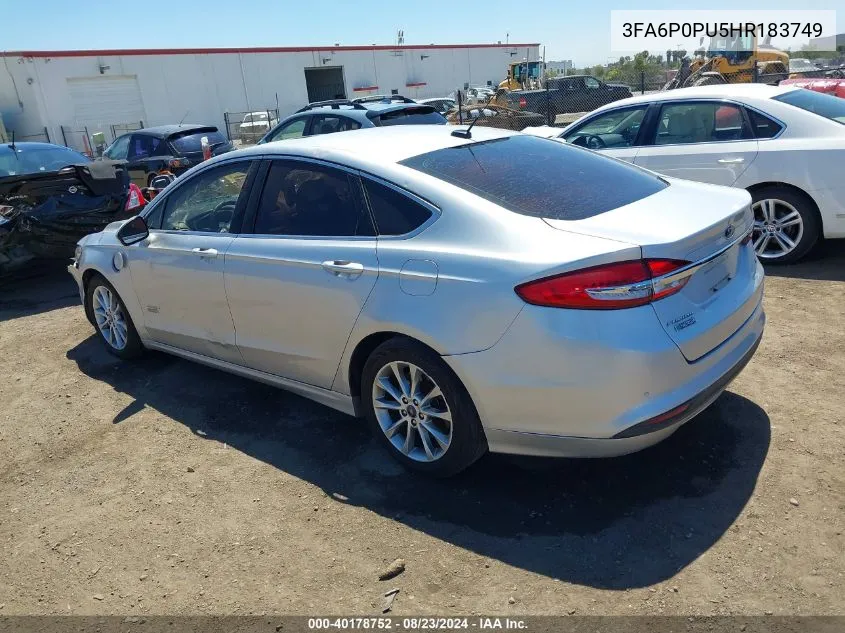 2017 Ford Fusion Energi Se Luxury VIN: 3FA6P0PU5HR183749 Lot: 40178752