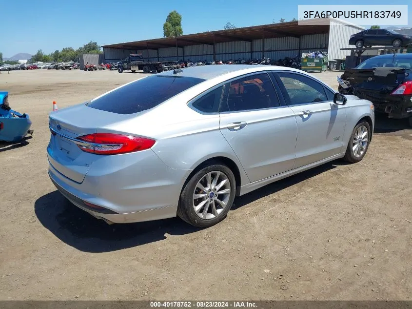 2017 Ford Fusion Energi Se Luxury VIN: 3FA6P0PU5HR183749 Lot: 40178752