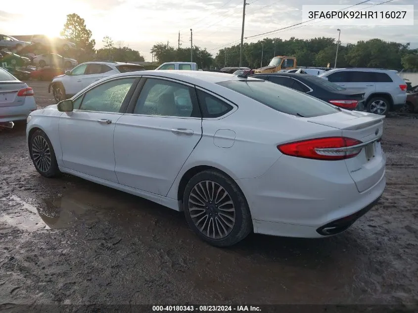 2017 Ford Fusion Titanium VIN: 3FA6P0K92HR116027 Lot: 40180343