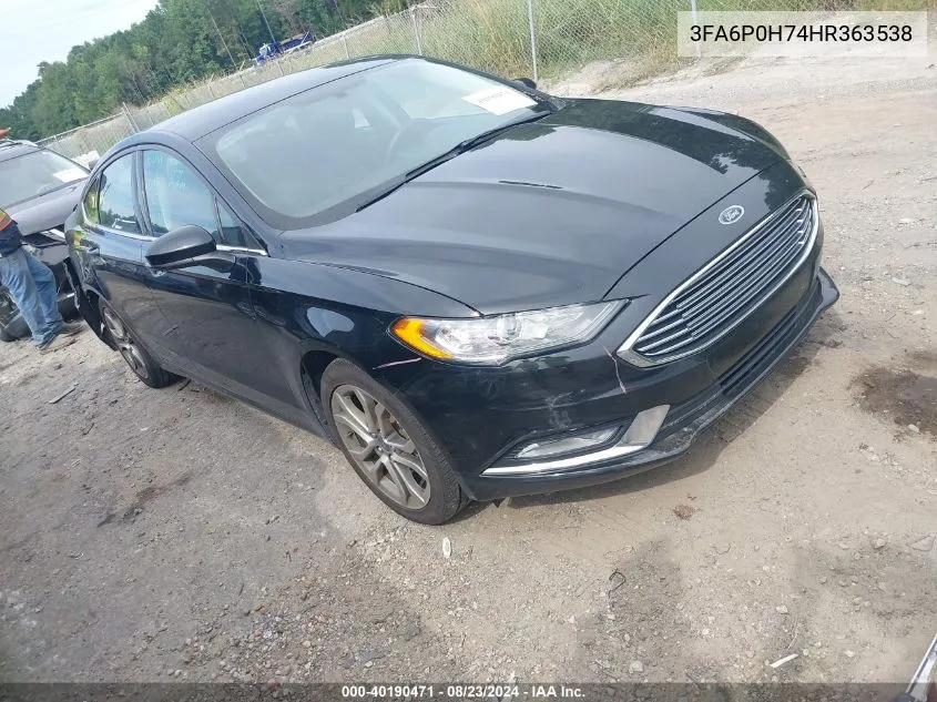 2017 Ford Fusion Se VIN: 3FA6P0H74HR363538 Lot: 40190471