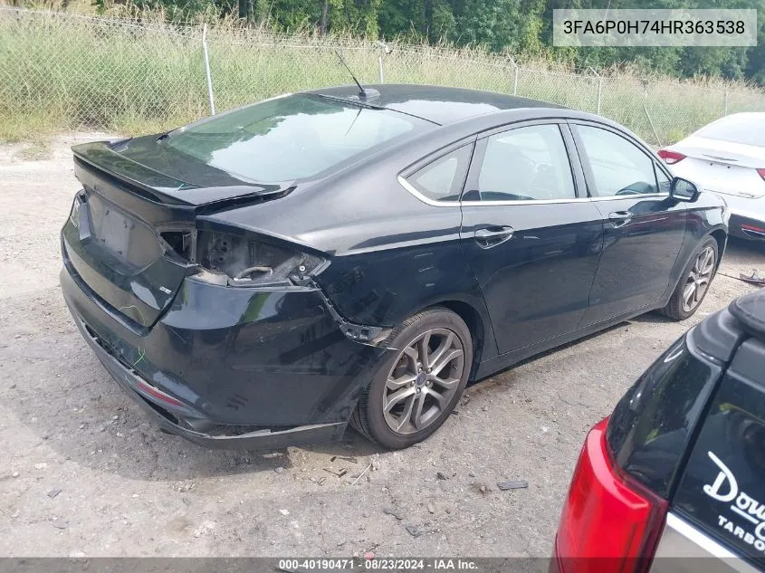 2017 Ford Fusion Se VIN: 3FA6P0H74HR363538 Lot: 40190471