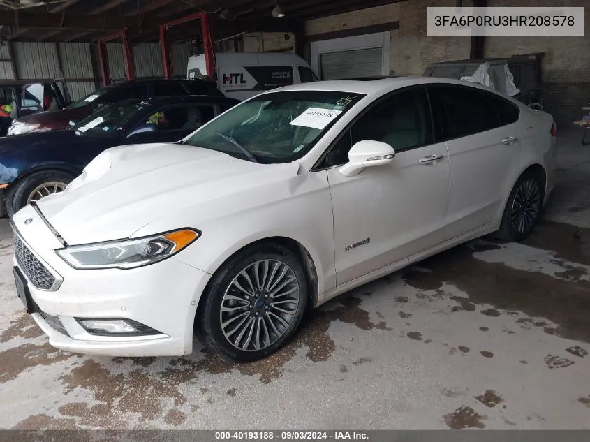 2017 Ford Fusion Hybrid Platinum VIN: 3FA6P0RU3HR208578 Lot: 40193188