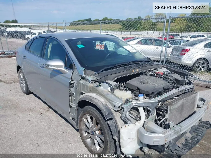 2017 Ford Fusion Se VIN: 3FA6P0HD8HR312324 Lot: 40193418