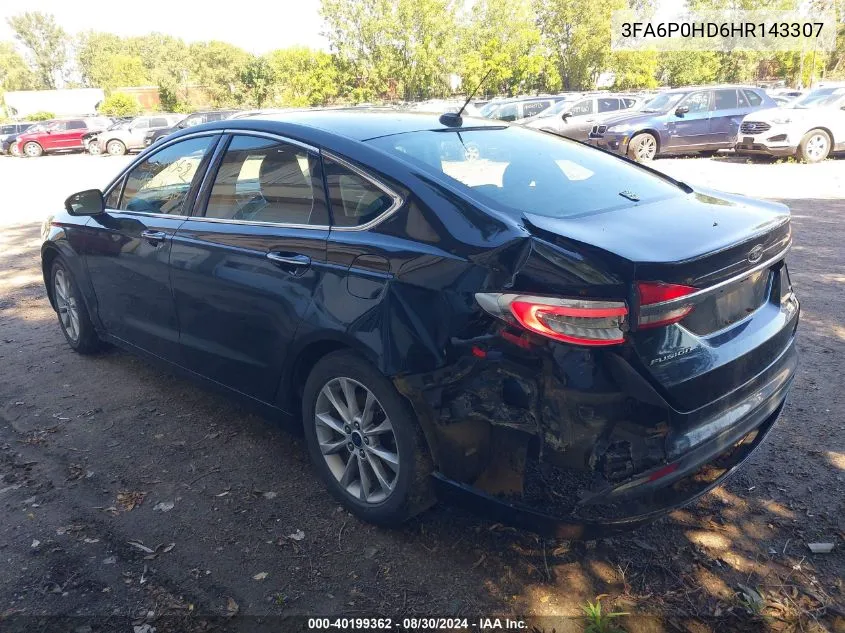 2017 Ford Fusion Se VIN: 3FA6P0HD6HR143307 Lot: 40199362